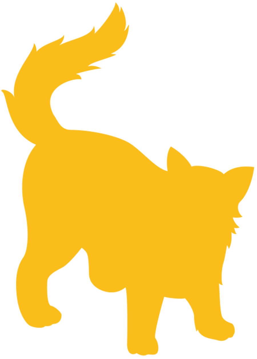 An illustrative silhouette representation of a yellow colored cat posing at an angle