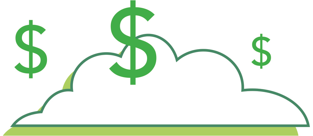 illustrated cloud with green dollar signs above