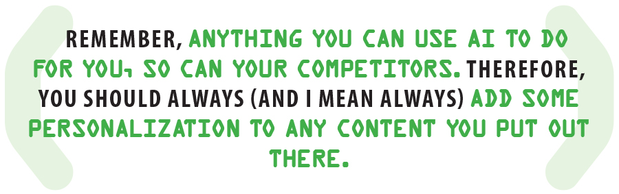 Green & black quote text on a white background with two green vector parenthesis icons next to it