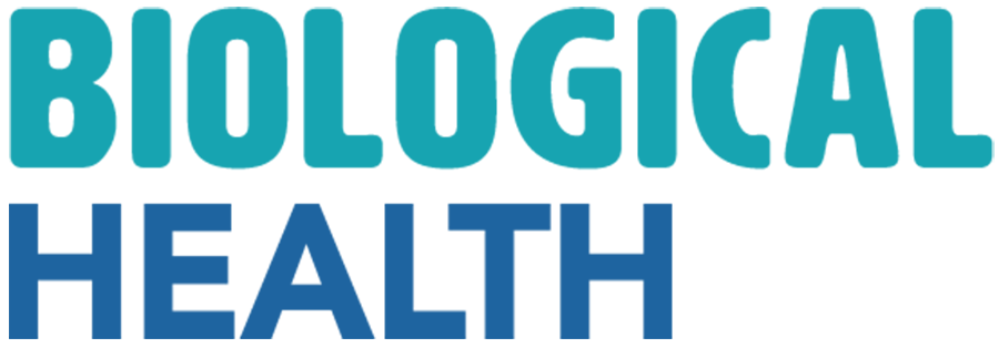 Biological Health typographic header - the word biological is in turquoise while the word health is in dark blue