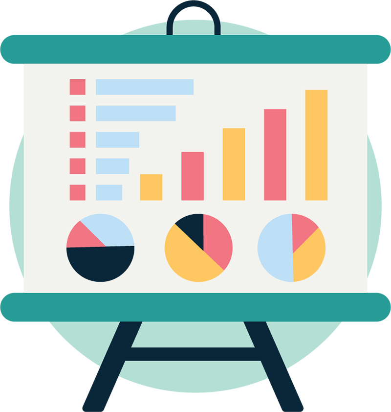 icon of presentation board with charts