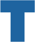 Dark blue uppercase letter T dropcap