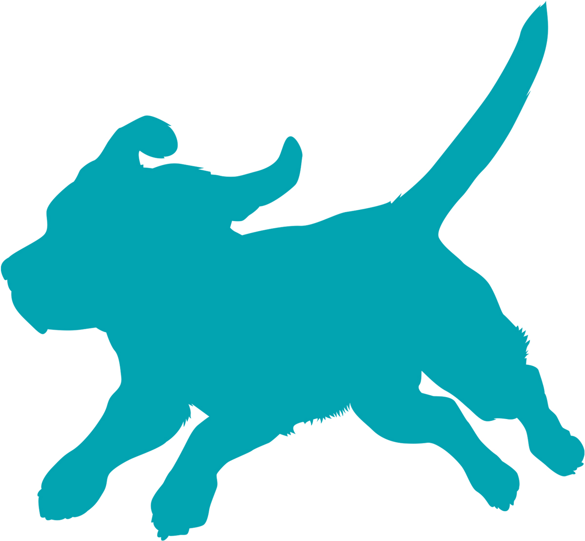 blue silhouette of a dog in mid leap