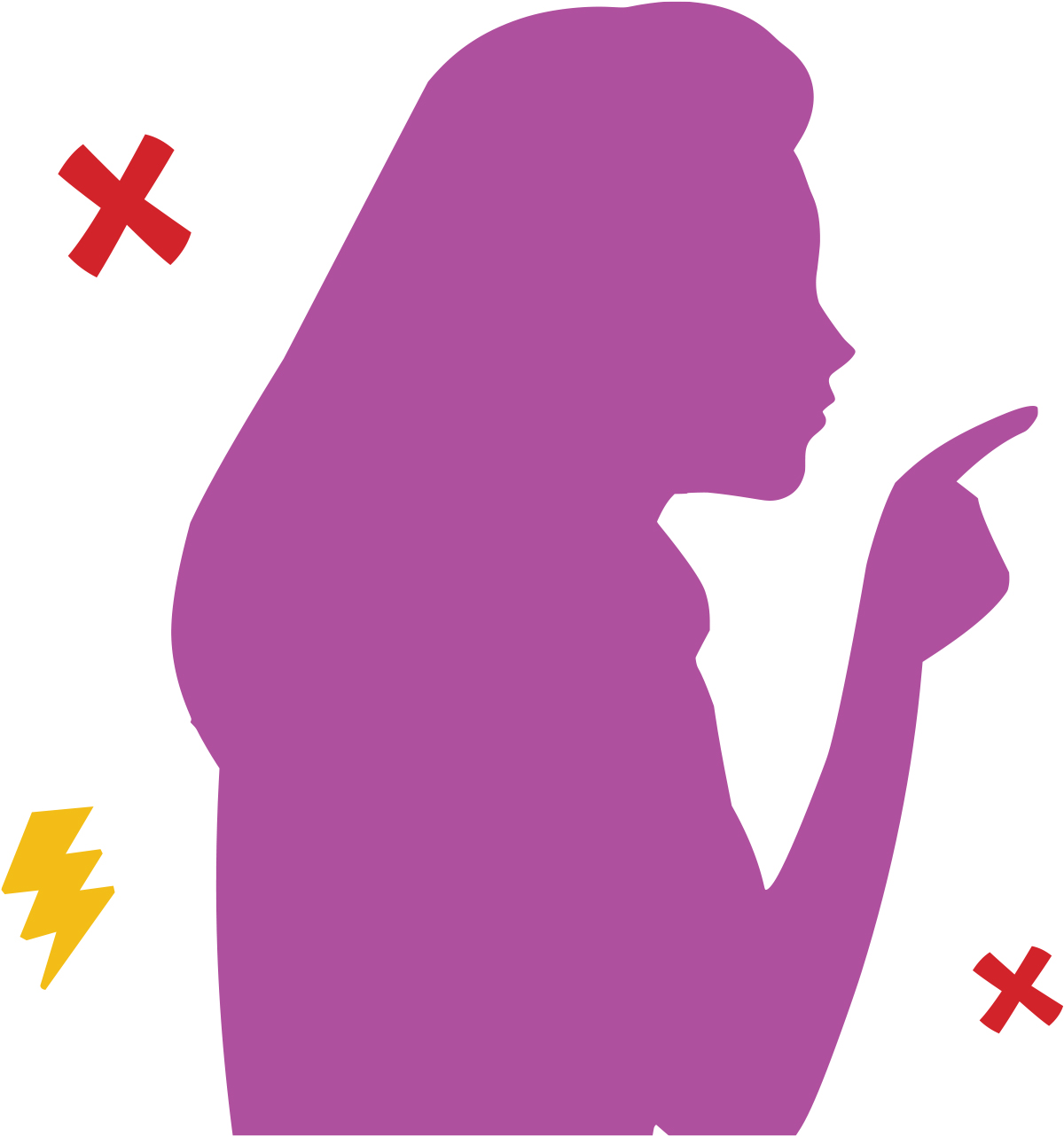 purple silhouette of a woman wagging her finger