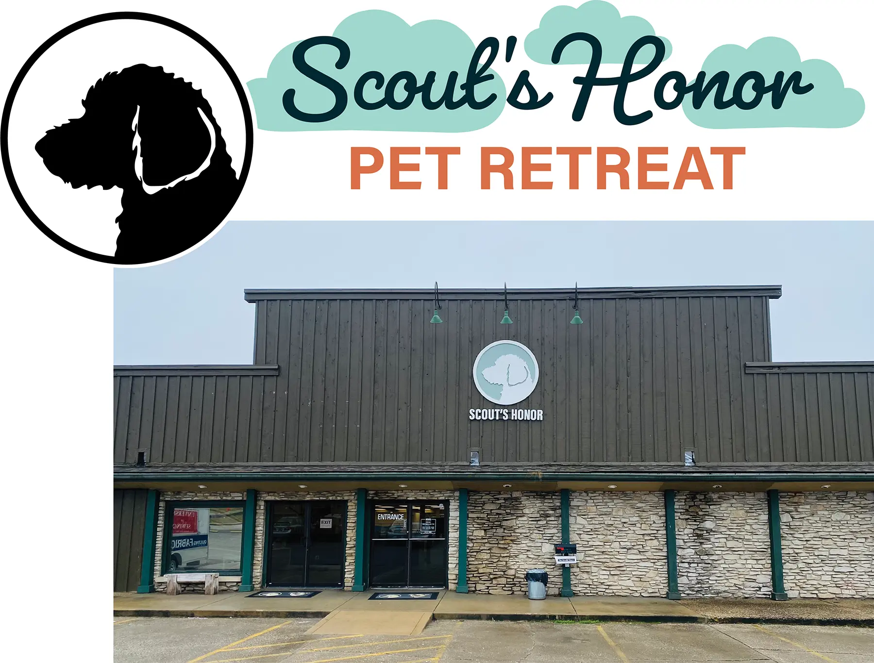 Scout’s Honor Pet Retreat typography and storefront