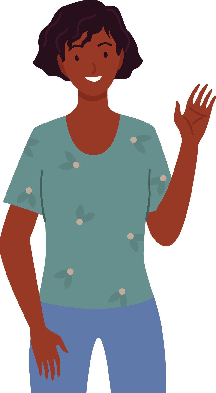 vector illustration of a woman in a blue shirt waving