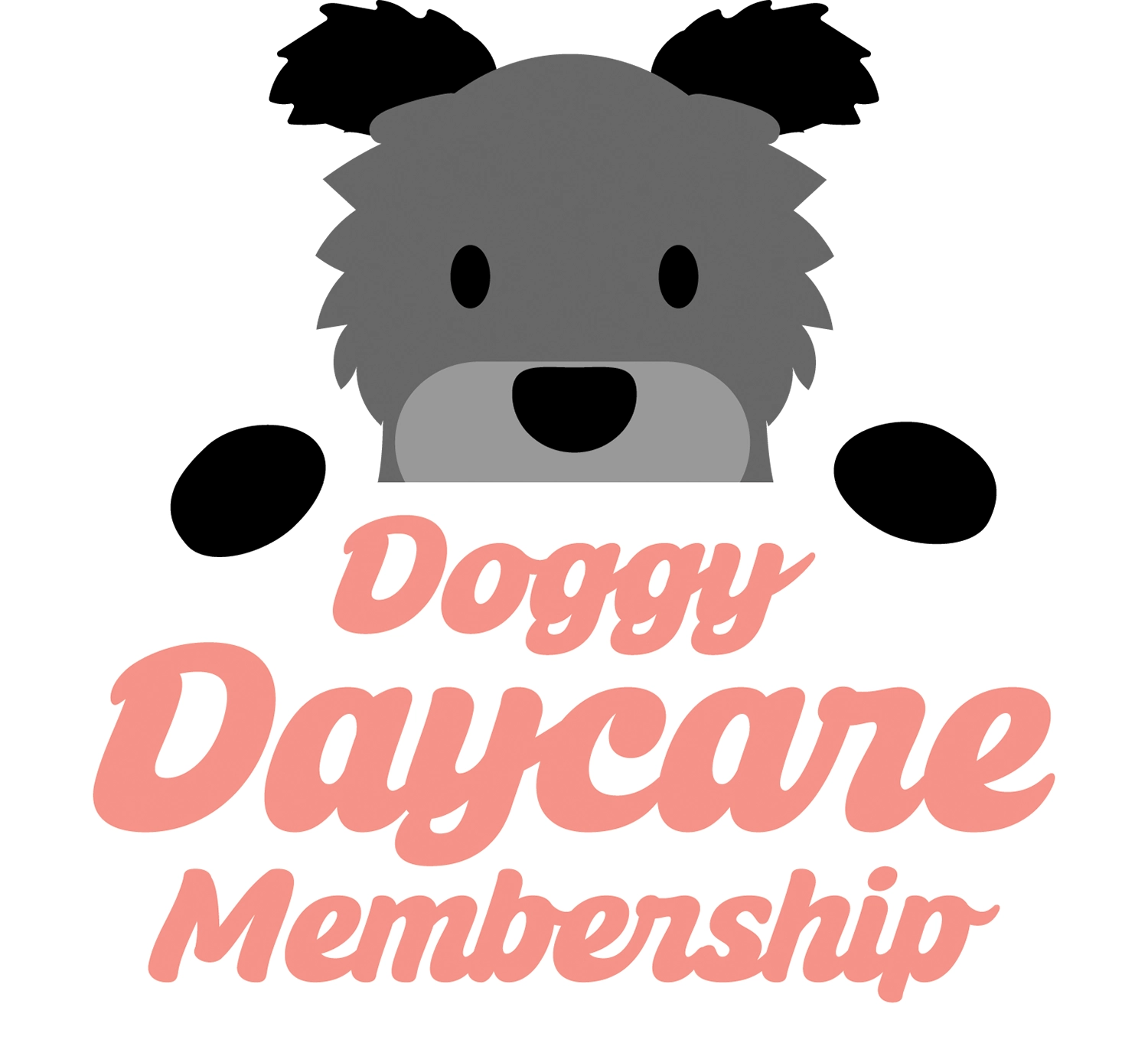 Doggy Daycare Membership typography with a vector illustration of a gray dog