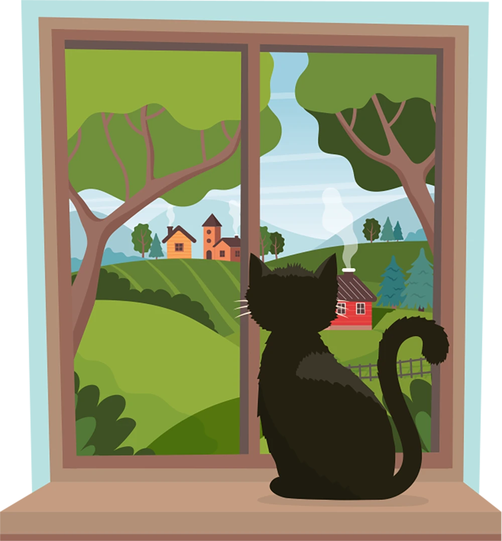 digital illustration of a cat looking out the window