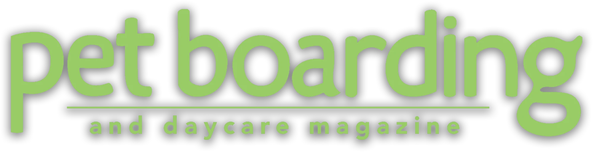 Pet Boarding and Daycare Magazine masthead in light green