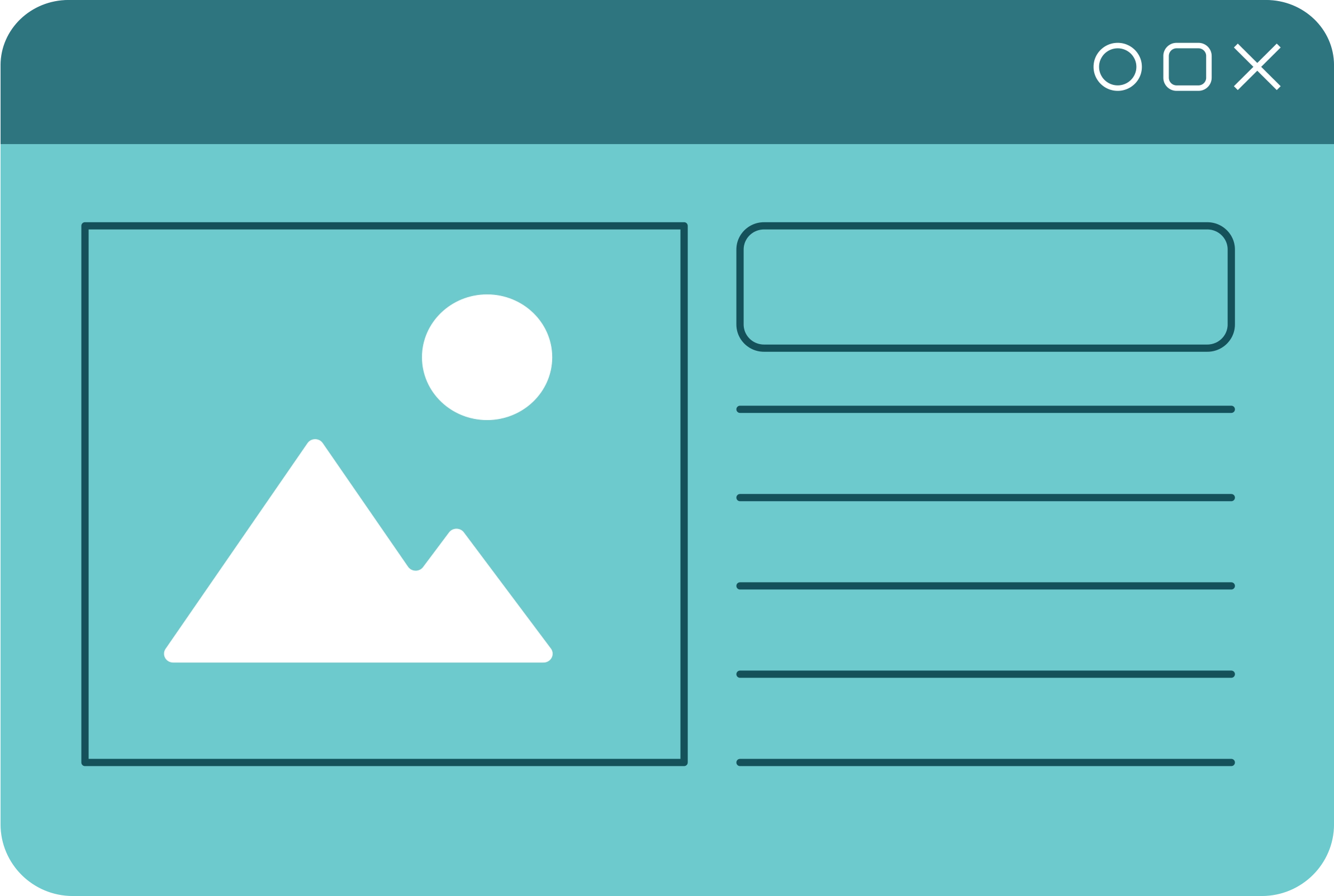 Illustration of a web browser window with an image placeholder and text layout.