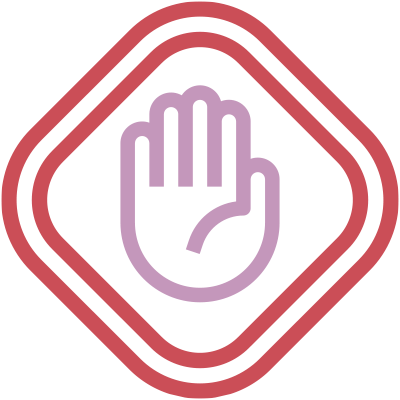  A stop hand symbol, purple on a red outline.