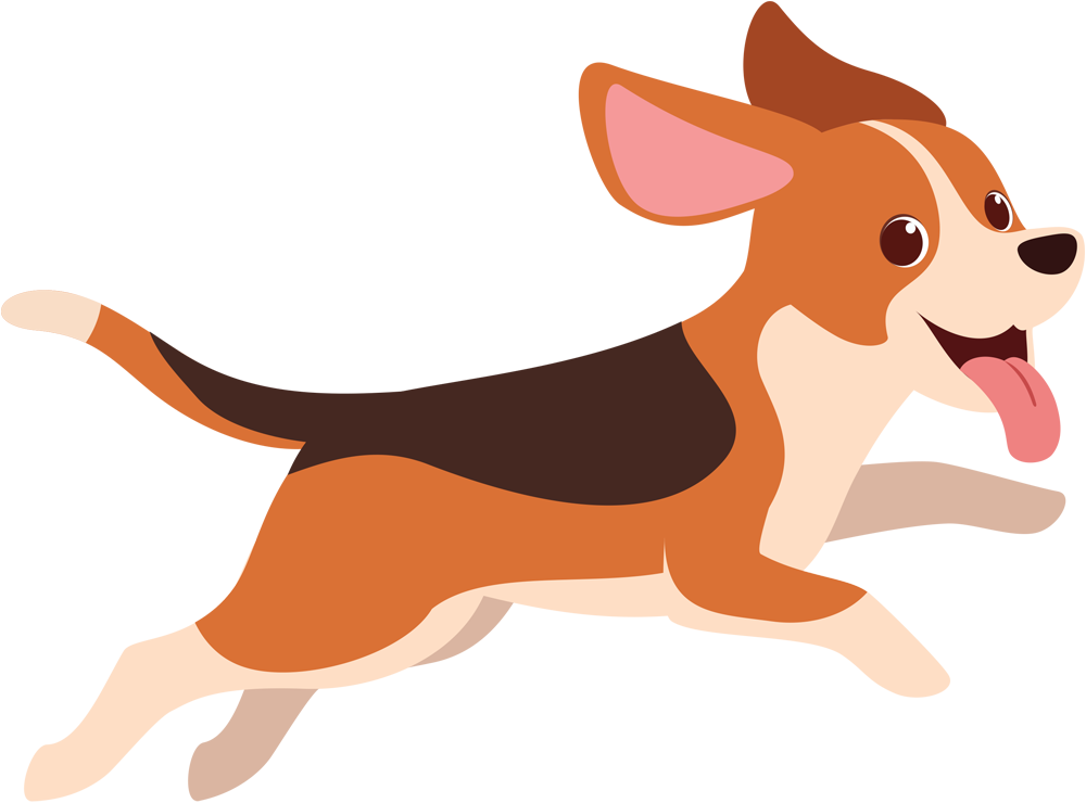playful vector illustration of a smiling Beagle in mid-leap
