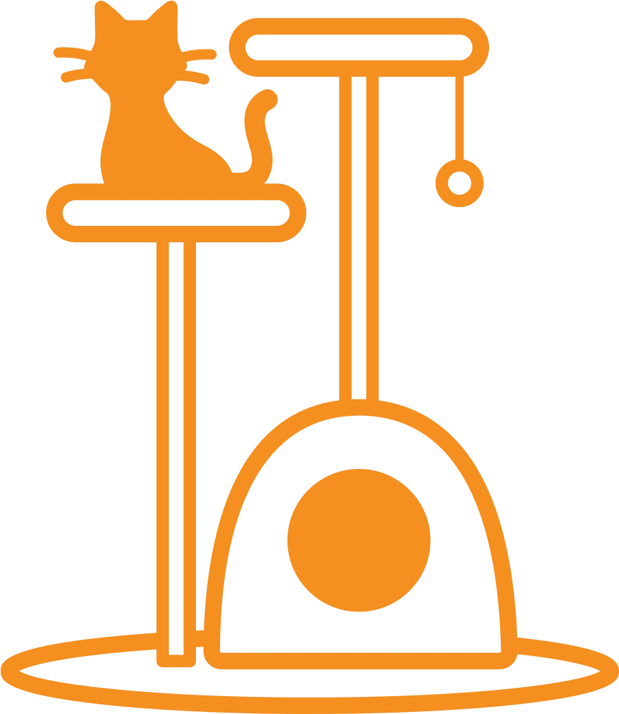 Orange vector graphic of a cat sitting on a cat tower