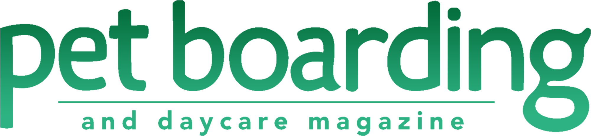 Pet Boarding and Daycare Magazine masthead in gradient green