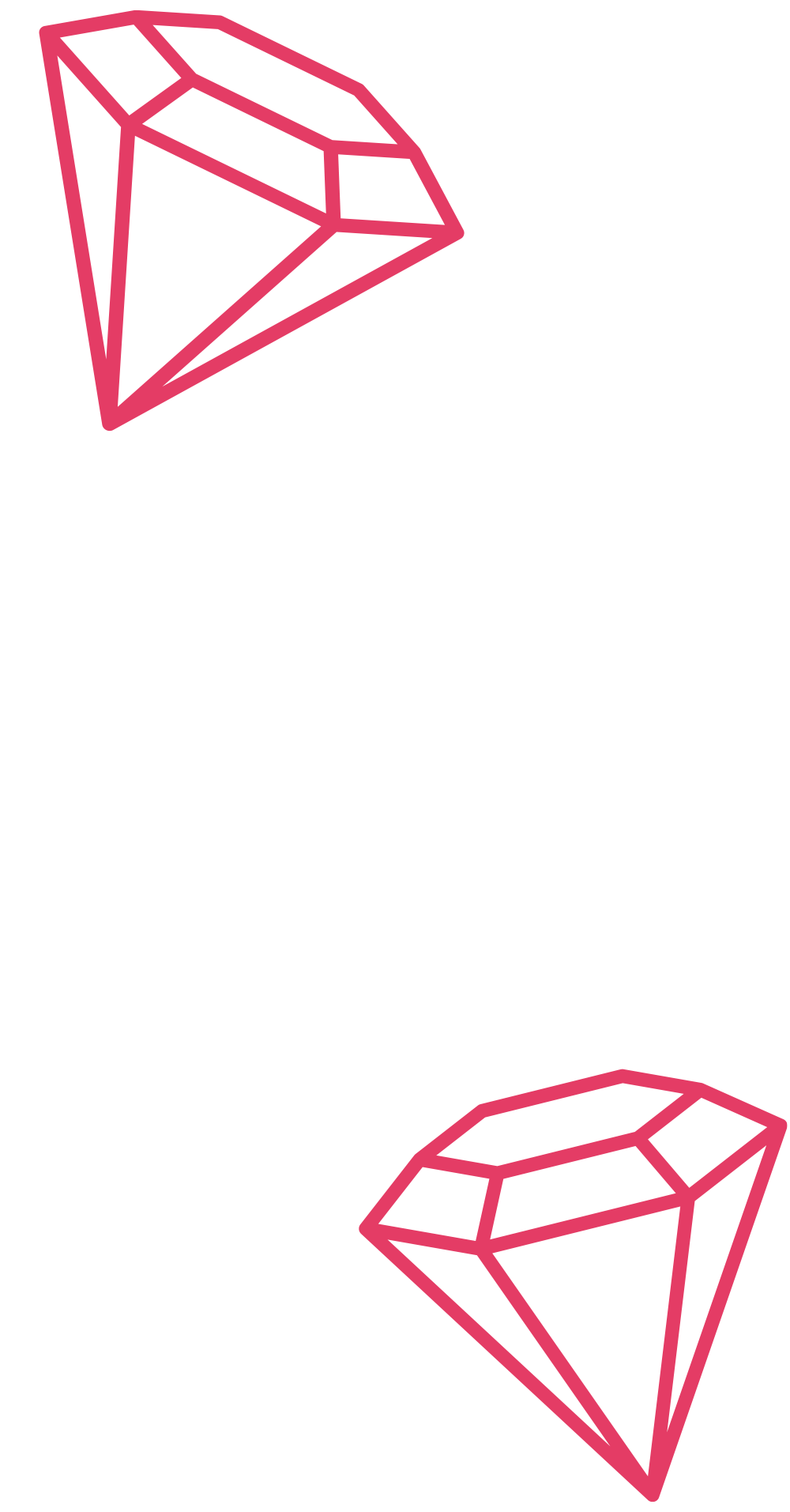 Graphic illustration of two large pink diamonds