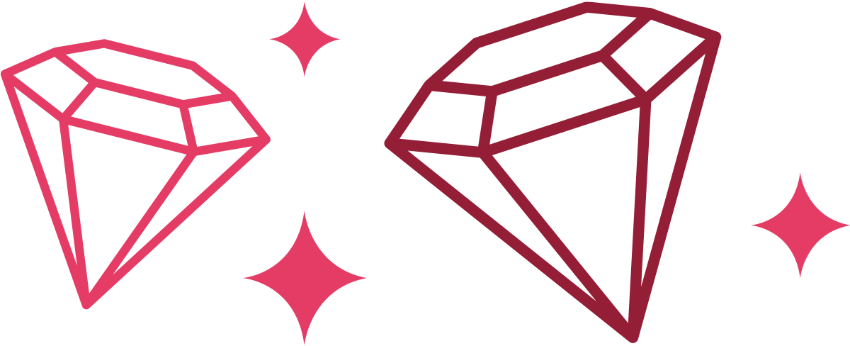 Graphic featuring two large pink diamond outlines and small four-pointed stars.