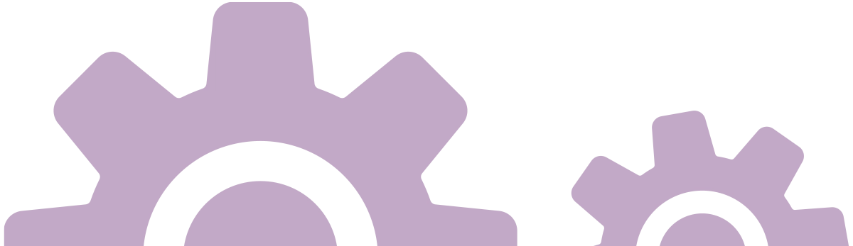 A cropped graphic showing portions of two lavender gear icons on a white background.
