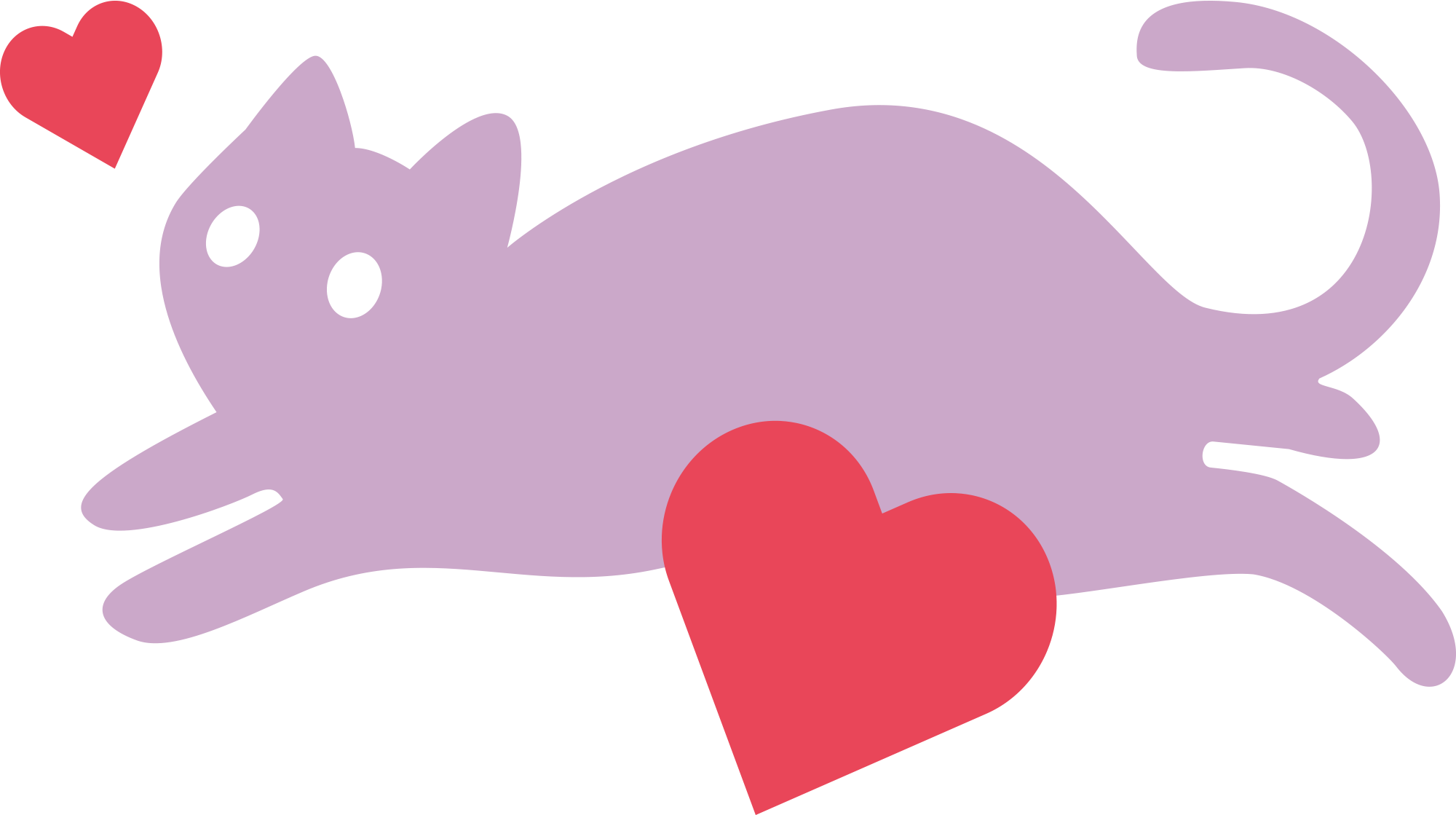 digital illustration of cat silhouette with two red hearts