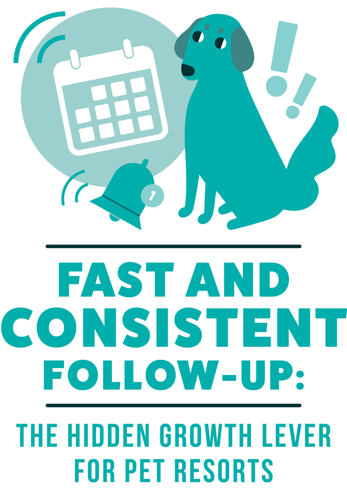 Graphic with a teal dog, calendar, and bell titled "Fast and Consistent Follow-Up