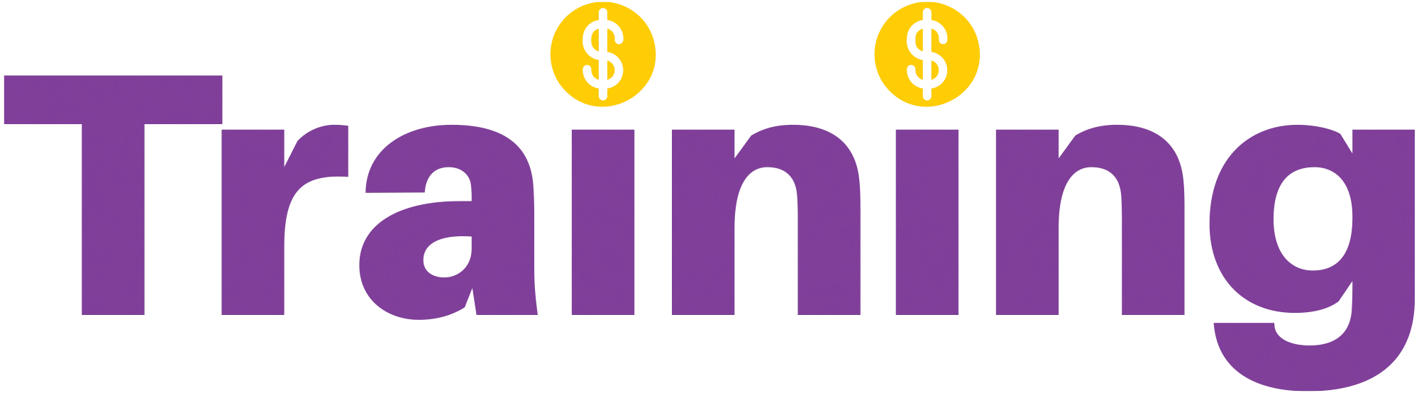 Bold purple text reading "Training" with two yellow dollar sign icons positioned above the letters.