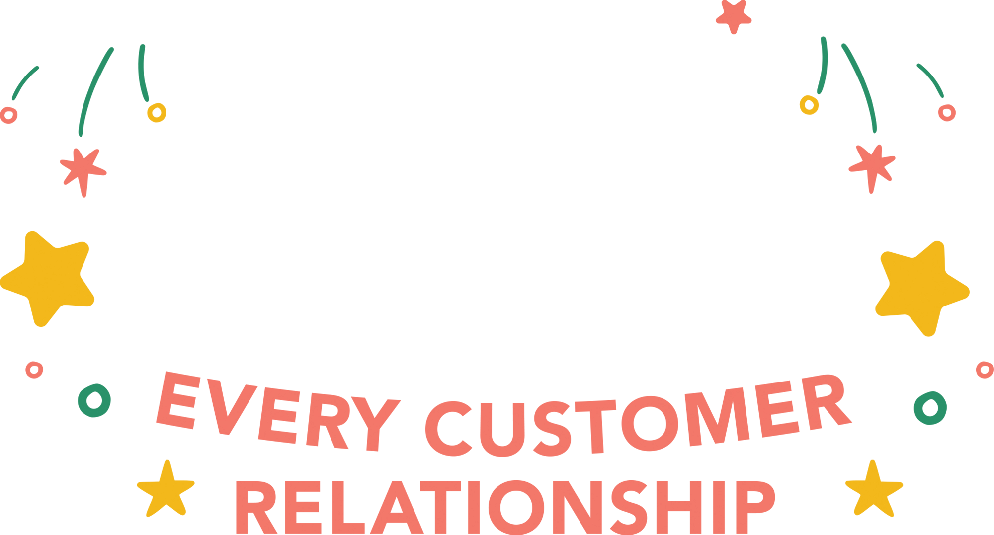 "EVERY CUSTOMER RELATIONSHIP" decorated with yellow stars and small festive graphic elements.