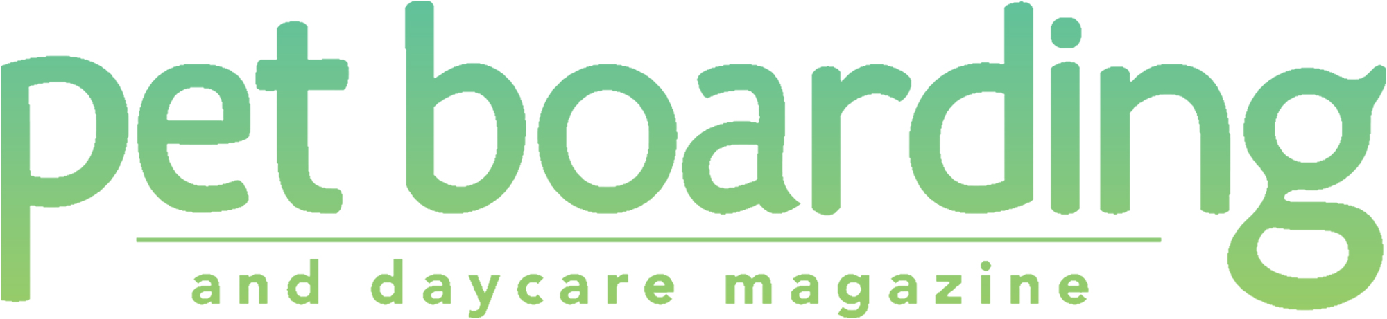 Pet Boarding and Daycare Magazine masthead in gradient green