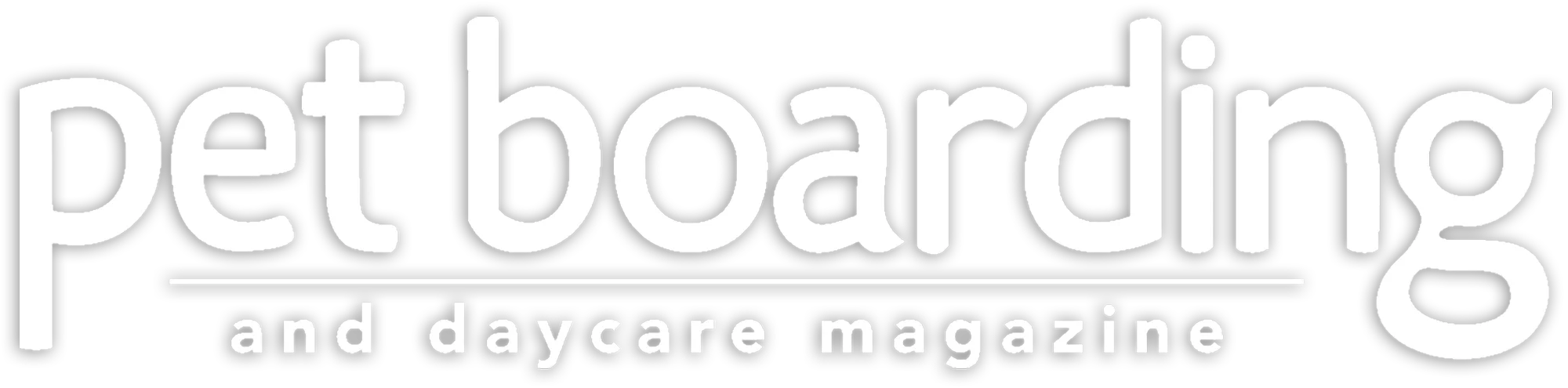 Pet Boarding and Daycare Magazine masthead in white