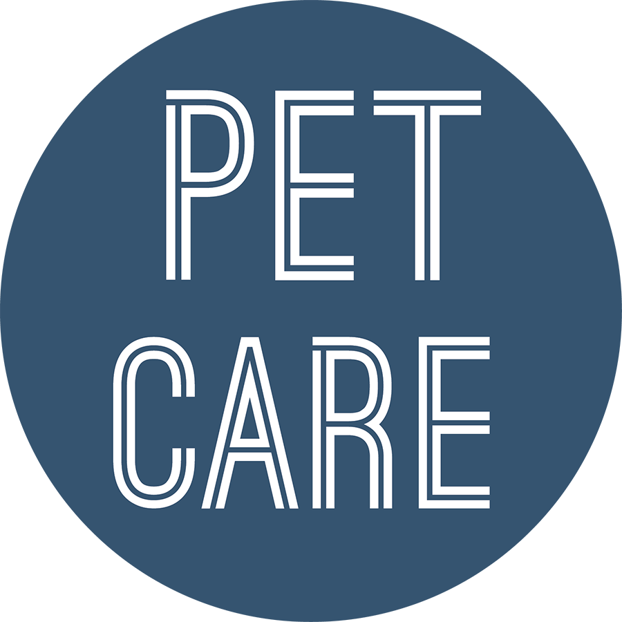 Blue circle with Pet Care written in the middle